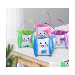 Other Festive Party Supplies Easter Bunny Tote Bucket Candy Eggs Bag Rabbit Basket Lovely Bow Festival Decoration For Child Gift W Ot2Ga