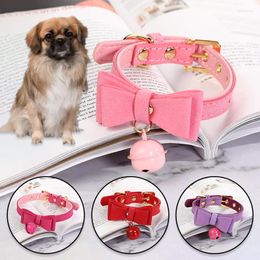 Dog Collars Cute Bowtie Cat Collar Adjustable Leather Kitten Necklace Accessory With Bell For Pet Dogs Cats Supplies