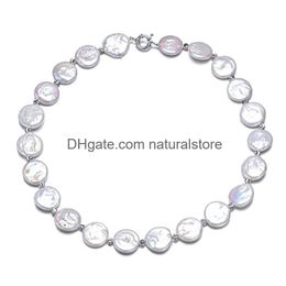 Beaded Necklaces Freshwater Pearl Necklace Jewelry Women 1416Mm Large Coin Shape 100 925 Sterling Sier True Genuine Fine Drop Delive Dhdf1