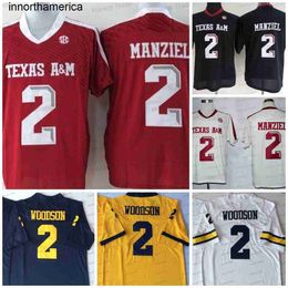 NCAA 2 Johnny Manziel Football Jersey Texas AM Aggies 2 Charles Woodson Michigan Wolverines Mens White Yellow