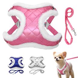Dog Collars Leashes Warm Winter Dog Harness With Leash Fur Padded Cat Puppy Vest Sphinx Harness Waterproof Reflective Pet Belt Rope Chihuahua XS-L T221212
