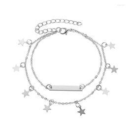 Anklets Fashion Double Chain Stainless Steel Ankle Bracelet For Women Star Leg Silver Colour Tassel Anklet Vintage Foot Accessories