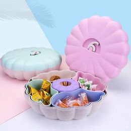 Storage Bottles Wheat Straw Candy Box With Lid Pumpkin Shape Fruit Dish Inner Petals Grid Dried Multi-purpose Tool