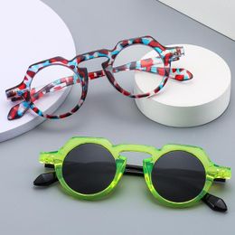 Sunglasses 2023 Small Rivet Round Lens Glasses Frame Women Men Anti Blue Light Fashion Grey Green Eyewear
