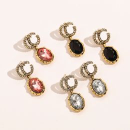 Classic Design Letter Stud Earrings Women Fashion Diamond Luxury Earrings 18k Gold Plated Premium Accessories Popular Brand Jewellery Gift Couple Family
