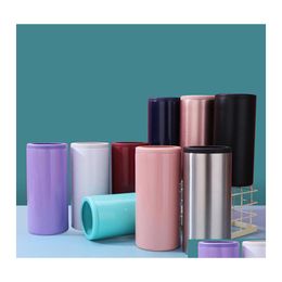 Tumblers 12Oz Skinny Cooler Slim Can Straight Mug Beer Tumbler Cola Holder 18/8 Stainless Steel Insated Vacuum Double Wall Bottle Co Othrg