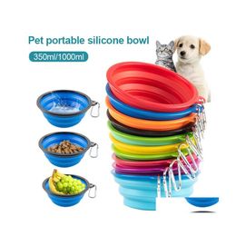 Dog Bowls Feeders Foldable Sile Supplies Puppy Bowl Portable Pet Feeding With Climbing Buckle Wll339 Drop Delivery Home Garden Ot3Jr