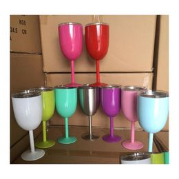 Wine Glasses 10Oz Glass Stainless Steel Wineglasses Double Wall Ice Drink Vacuum Insated Tumbler With Lids Nonslipglass 11 Color Wll Otht6