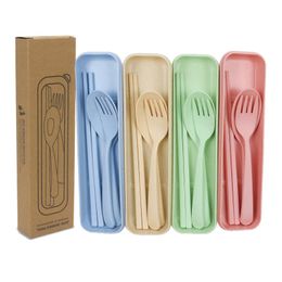 Environmental Wheat Platycodon Straw Cutlery Set Flatware Sets Portable Camping Tableware Spoon Fork Chopsticks Customised LOGO