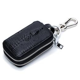 Genuine Leather Men Car Key Wallets Housekeeper Alligator Pattern Double Zipper Home Key Case Fashion Women Key Bag210b
