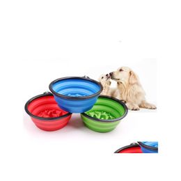 Dog Bowls Feeders Collapsible Pet Feeding Bowl Slow Food Water Dish Feeder Sile Foldable Choke For Outdoor Travel 9 Colors To Choo Otyco