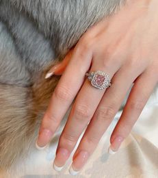 Cluster Rings Lovers Pink Diamond Finger Ring 925 Sterling Silver Party Wedding Band For Women Bridal Promise Engagement Jewellery