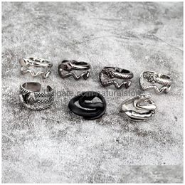 Band Rings 1Pc New Punk Vintage Snake Ring For Women Men Gothic Rock Hip Hop Black Sier Color Animals Open Finger Jewelry R148 Drop D Dhkxx