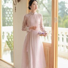 Ethnic Clothing 2022 Autumn Chinese Tradtional Improved Long Skirt Qipao Dress Women Vintage Cheongsam Chiffon Elegant Vietnam Ao Dai