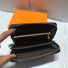 6 colors fashion single zipper designer men women leather wallet lady ladies long purse with orange box card 60017 L Brand240m