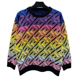 Designer fashion women's knitwear bright sweater against yarn jacquard loose crew neck long sleeve top