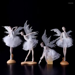 Decorative Figurines Ballerina Fairy Garden Miniature Resin Ballet White Feather Angel Ornaments Girl Room Decoration Home Decor Modern