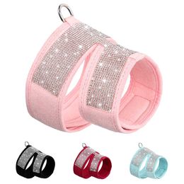 Dog Collars Leashes Bling Rhinestone Dog Harness Soft Suede Leather Puppy Cat Vest Harness Cute Rhinestone Accessories for Small Medium Dogs Cats T221212