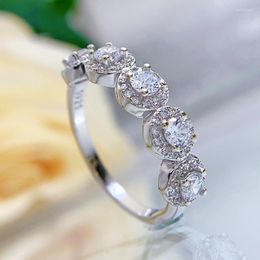 Cluster Rings Shining Round Star Ring Simple S925 Sterling Silver Egg-shaped High Carbon Diamond Wedding Fine Jewelry