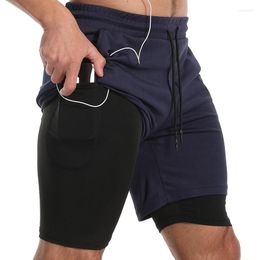 Running Shorts Men Workout Gym 2 In 1 Training Quick Drying With Pockets Compression Bodybuilding Sport Clothes