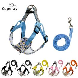 Dog Collars Leashes Pet Harnesses Fashion Printed Nylon Dog Harness Vest Reflective Dog Harness Leash Set for Small Medium Dogs Cats French Bulldog T221212