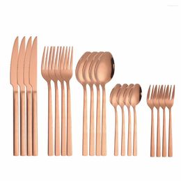 Dinnerware Sets Kitchen Tableware Stainless Steel Cutlery Set Forks Spoons Knives Rose Gold 20Pcs Mirror Golden Flatware