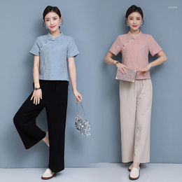 Active Sets Summer Women Yoga Tai Chi Meditation Set Linen Loose Sweatshirt Pant Running Jogger Workout Casual Gym Sportswear Tracksuit