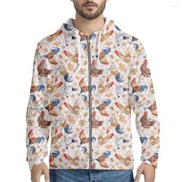 Men's Hoodies Cartoon Chicken Printed Black Hoodie Pullover For Boys Spring Autumn Casual Full-Zip Up Sweatshirt Oversize Streetwear