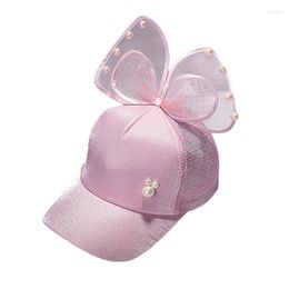 Hats Fashion Girls Children Mesh Sequins Caps Child Adjustable Big Bow Ear Design Casual Visors Baseball