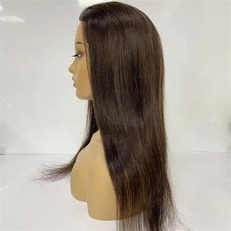 16"Silky Straight Dark Brown Colour 2# 0.08mm Thin Skin Medical Wig Vietnamese Virgin Human Hair Full PU Wigs for Black Woman