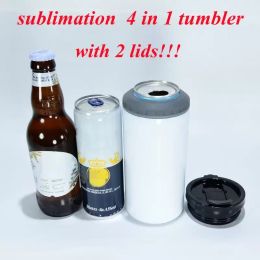 sublimation 16oz 4 in 1 tumbler blank can cooler white Stainless Steel straight tumbler with 2 lids wholesale