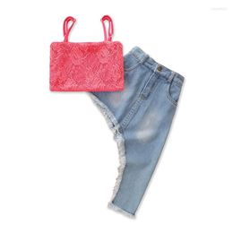 Clothing Sets Summer Girl Set Pink Vest Denim Skirt Suits For Kids