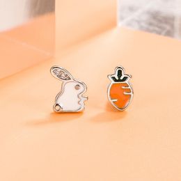 Stud Earrings VOQ Silver Colour Cute Animal Carrot Ladies Enamel Asymmetric Creative Cartoon Children Girls Earring