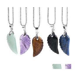 Pendants Summer Beach Jewellery Angel Wing Pendant Natural Gemstone Butterfly Necklace Obsidian Lapis Lazi Unisex Collier Wq534 Drop D Otitp