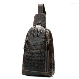 Waist Bags Retro Crocodile Pattern Male Chest Bag Genuine Leather Shoulder Men's First Layer Messenger Crossbody