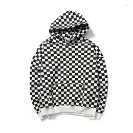 Men's Hoodies And Winter Tide Autumn Board Chess Black White Lattice Cardigan Couple Trend Thickening Hoodie Jacket