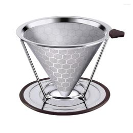 Coffee Philtres Double Layer Stainless Steel Reusable Philtre With Cup Holder Dripper Baskets