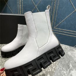 Designer Luxury Greca Rhegis Leather Duck Boots White Ankle Boots With Original box Dust Bag