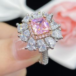 Cluster Rings Valuable Flower Pink Diamond Finger Ring 925 Sterling Silver Party Wedding Band For Women Promise Engagement Jewelry Gift