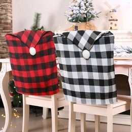 Chair Covers 1PCS Christmas Plaid With White Ball Reusable Back Seat Slipcover For Xmas Home Decor X6C4