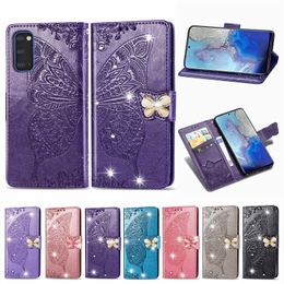 Wallet Phone Cases for Samsung Galaxy S23 S22 S21 S20 Note20 Ultra Note10 Plus Big Butterfly Embossing Rhinestone PU Leather Flip Kickstand Case with Card Slots