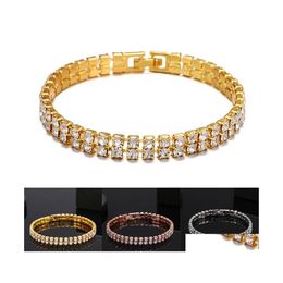 Link Chain Fl Rhinestone Jewellery Bracelet Bling Cuban Link Bangle Fashion Men Hip Hop Bracelets Accessories Q301Fz Drop Delivery Dhgfv