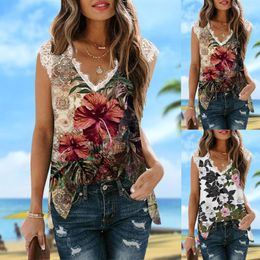 Women's Tanks Black Camisole With Bra Womens V Neck Lace Tank Tops Summer Casual Sleeveless Shirts Side Chiffon For Women