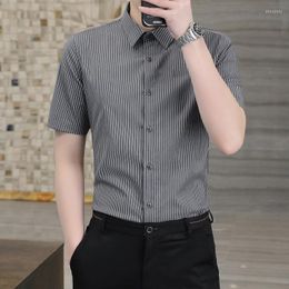 Men's Casual Shirts Elastic Stripe Shirt Short Sleeve Middle And Young Fashion Slim Body 2022 Summer Business Base