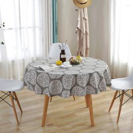 Table Cloth Nordic Polyester Cotton Round Grey Retro Floral And Linen Printed Tablecloth