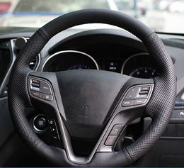 Car Steering Wheel Cover Cowhide Leather Accessories Original Steering Wheel Braid For Hyundai Santa Fe 2013-2018 ix45 2013-2016