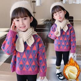 Jackets 2022 Winter Fashion Girls Turtleneck Pullover Sweater Kids Thickened Knitwear Baby Girl Bottoming Tops Boutique Clothing