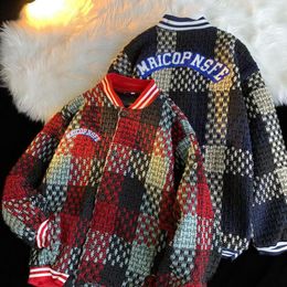 Men's Jackets High Quality American Baseball Men's Autumn And Winter China-Chic Fried Street Woollen Loose Plaid Jacket