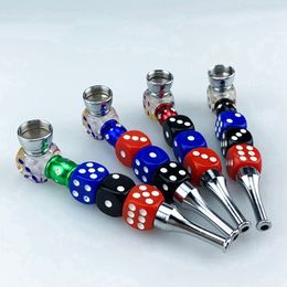 Latest Colorful Dice Style Filter Pipes Dry Herb Tobacco Removable Zinc Metal Bowl Mini Cigarette Smoking Portable Handpipe Holder