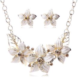 Necklace Earrings Set Crystal Enamel Flower Women African Costume Jewellery Maxi Earring